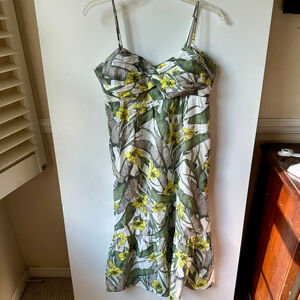 Women's Banana Republic White Green Tropical Midi Dress Size 10